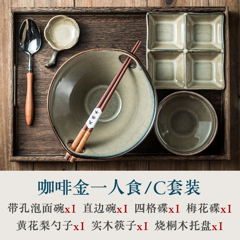 Elegant One-Person Dining Set, Japanese-Inspired Ritual Plate, Perfect Breakfast Tray for Airbnb or Stylish Mornings